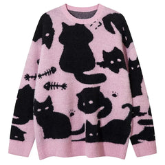 Cat Chaos Fish Knitted Sweater