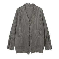 Y2k Irregular Tassel Knitted Cardigen