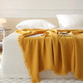 Japanese solid color retro B & B cotton four-layer yarn blanket fringed blanket