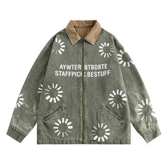 Retro Floral Graphic Denim Jacket