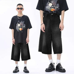 Y2K Retro Black Whiskers Denim Jort