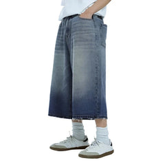 Washed Wide Leg Denim Jeans Short