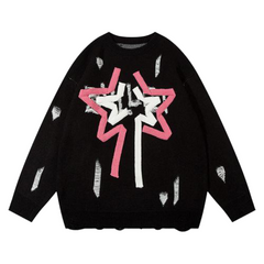 Y2K Shining Ripped Star Sweater