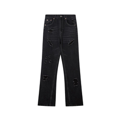 Stripped Ripped Denim Black Jeans