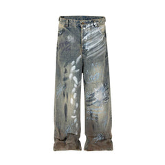 Y2K Graffiti Hand Drawn Wide Leg Jeans