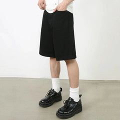Black Wide Leg Loose Denim Jort