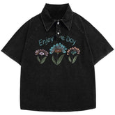 Vintage Flower Printed Polo T-Shirt