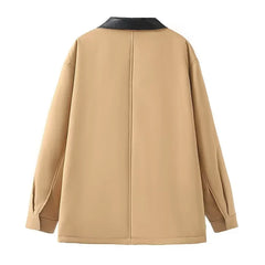 Faux Leather Contrast Sleeve Coat