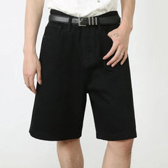 Black Wide Leg Loose Denim Jort