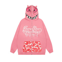 Monster Face Oversized Zip-up Hoodie