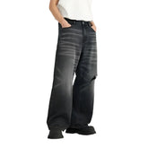 Retro Washed Black Ripped Wide-Leg Jeans