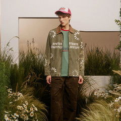 Retro Floral Graphic Denim Jacket