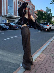 Casual Brown Leather Wide Leg Pant