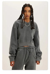 Cropped Fleece Crew Neck Sweatshirt