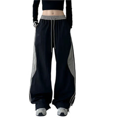 Patchwork Striped Sports Wide Leg Pants