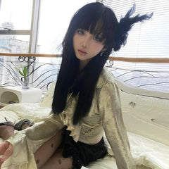 Y2K Aesthetic Ruffles Gold Shirt