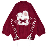 Red Kawaii Knitted Bunny Sweater