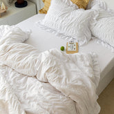 Ruffled Seersucker Duvet Cover Set 3/4pcs Soft Lightweight Down Alternative Grey Bedding Set with Bed Skirt and Pillowcases