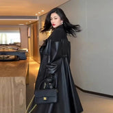 Luxury Leather Double Breasted Coat