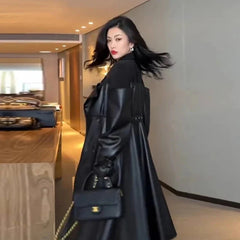 Luxury Leather Double Breasted Coat