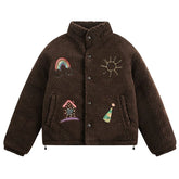 Embroidered Fleece Button-Up Jacket