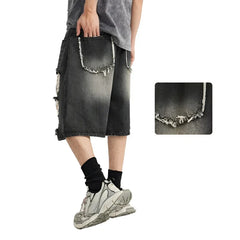 Casual Ripped Straight Leg Denim Short