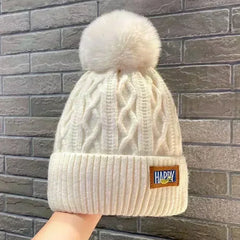 Winter Thick Fur Ball Knitted Beanie