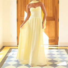 Whimsical Strapless Chiffon Maxi Dress - Flowing with Neck Scarf