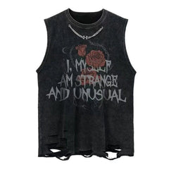 Metallic Embellished Graffiti Rose Print Vest