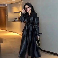 Luxury Leather Double Breasted Coat