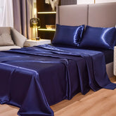 Satin Bed Sheets, Queen Size Sheets Set, 4 Pcs Silky Bedding Set 1 Deep Pocket Fitted Sheet + 1 Flat Sheet + 2 Pillowcases