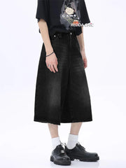 Y2K Retro Black Whiskers Denim Jort