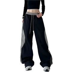 Patchwork Striped Sports Wide Leg Pants