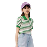 Soft Waffle Striped Polo T-Shirt