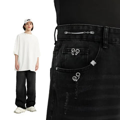 Casual Patched Wide-leg Jeans