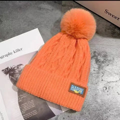 Winter Thick Fur Ball Knitted Beanie