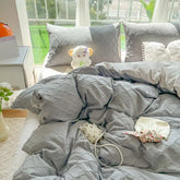 Argyle Jacquard Bedding Set Duvet Cover Pillowcases Flat Sheet Washed Cotton Solid Color Bed Linen Duvet Cover Set