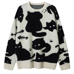 Cat Chaos Fish Knitted Sweater