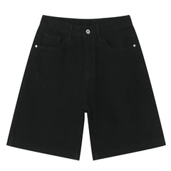 Black Wide Leg Loose Denim Jort
