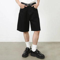 Black Wide Leg Loose Denim Jort
