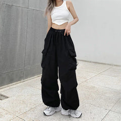 Baggy Elastic Waist Cargo Pants