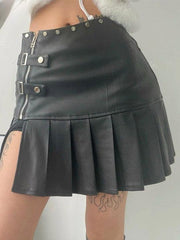 Retro Leather Pleated Skirt