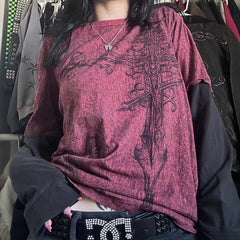 Y2K Cyber Goth Loose Top