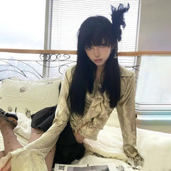 Y2K Aesthetic Ruffles Gold Shirt