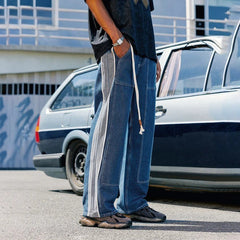 Patchwork Elastic Waist Blue Denim Jeans