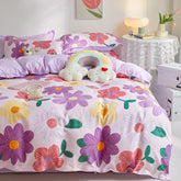 Cotton Home Textile Rose Floral Bedding Set Boy Girl Duvet Cover Flat Sheet Pillowcase Aesthetic Bedcloth Double Queen Bed Linen