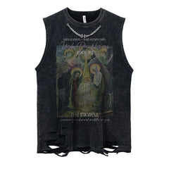 Metal Embellished Rose Washed Distressed Tank Top