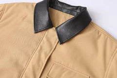 Faux Leather Contrast Sleeve Coat