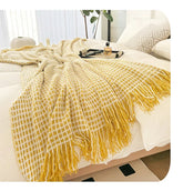 Modern Plaid Tassels Bed Flag Bed Tail Scarf Runner Upscale Household Bedroom Hotel Flag Bed End Towel End Blanket