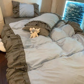 Princess Style Bedding Set No Filling Korean Romantic Ruffles Blue Purple Single Double Queen Size Duvet Cover Sheet Pillowcase